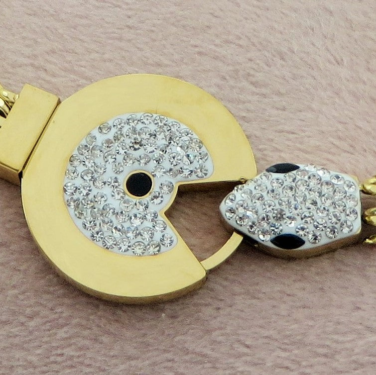 RAVEN ~ Acciaio Inossidabile - Bracciale serpente + catena piatta con cubic zirconia