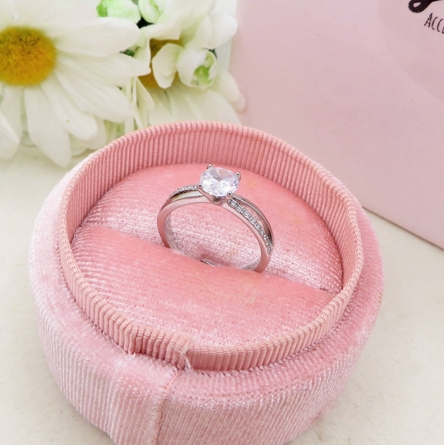 Solitario CLASSY CRYSTAL - Anello regolabile in ACCIAIO inossidabile con cubic zirconia