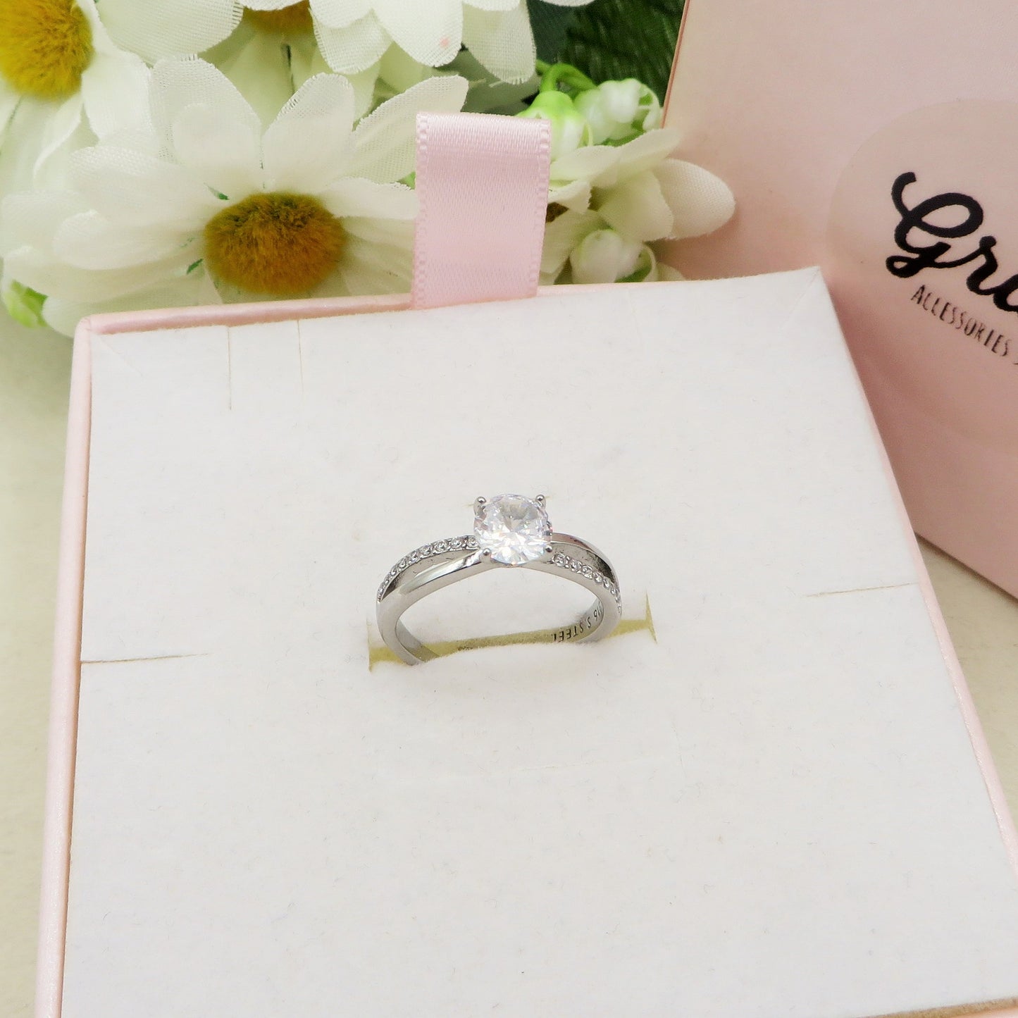 Solitario CLASSY CRYSTAL - Anello regolabile in ACCIAIO inossidabile con cubic zirconia