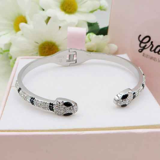 RAVEN ~ Acciaio Inossidabile - Bracciale serpente + catena piatta con cubic zirconia