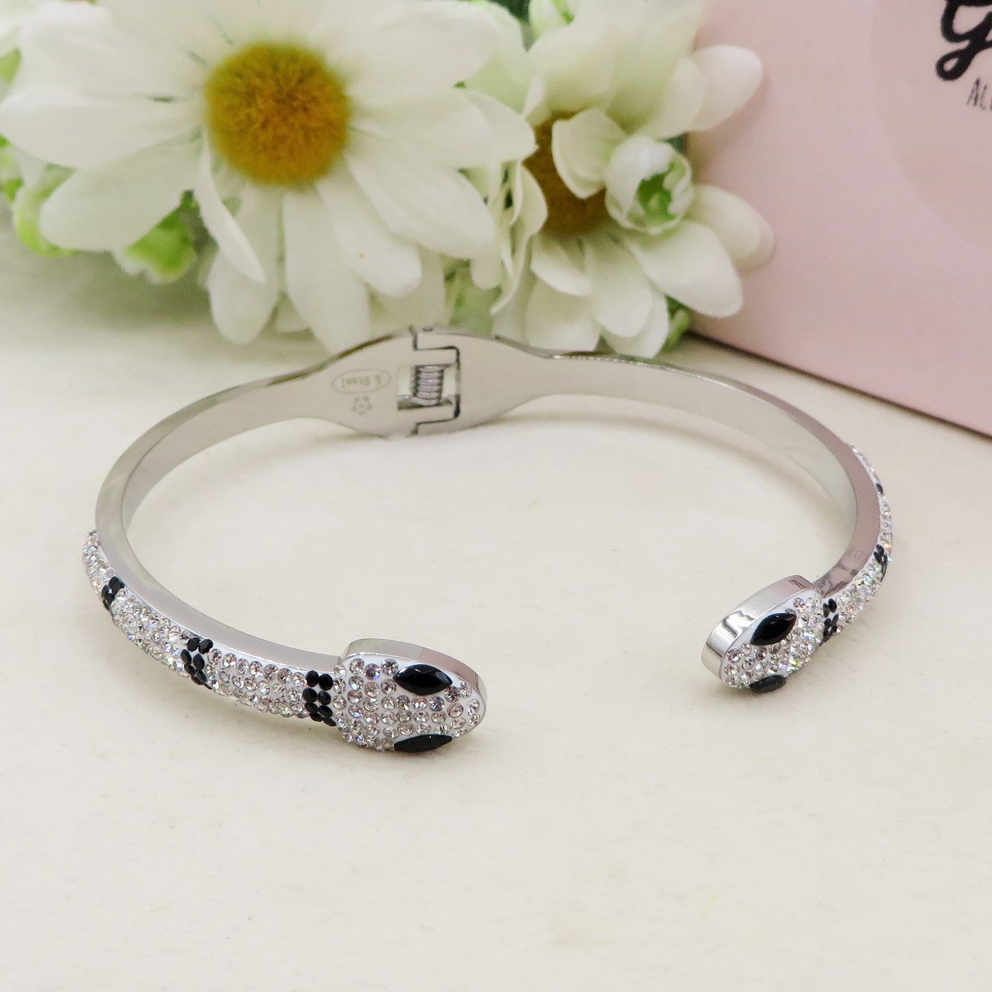 RAVEN ~ Acciaio Inossidabile - Bracciale serpente + catena piatta con cubic zirconia