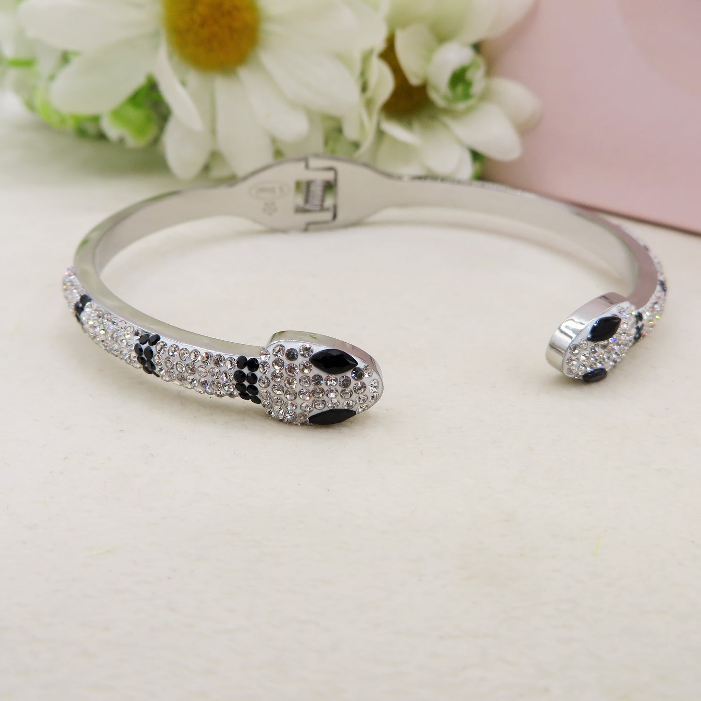 RAVEN ~ Acciaio Inossidabile - Bracciale serpente + catena piatta con cubic zirconia