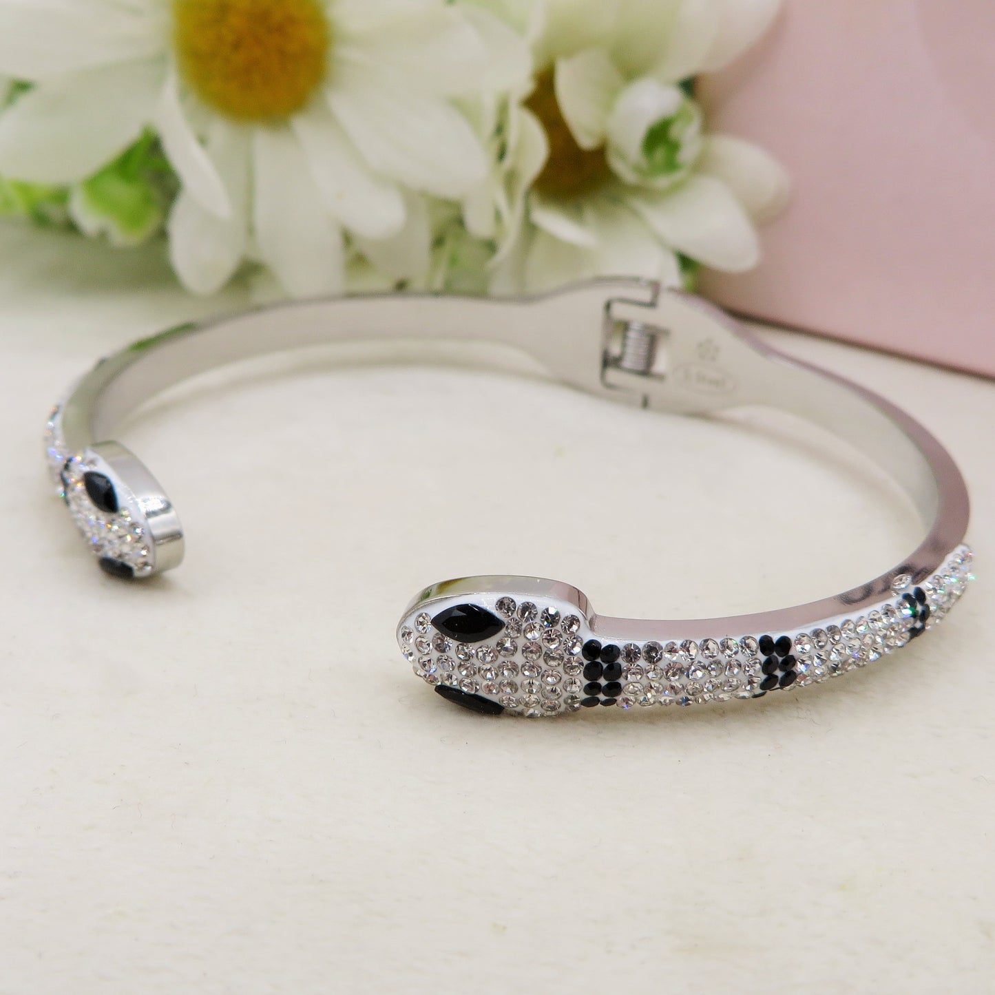 RAVEN ~ Acciaio Inossidabile - Bracciale serpente + catena piatta con cubic zirconia