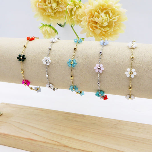 DAISY ~ ACCIAIO INOSSIDABILE ~ Bracciale con fiori e cristalli