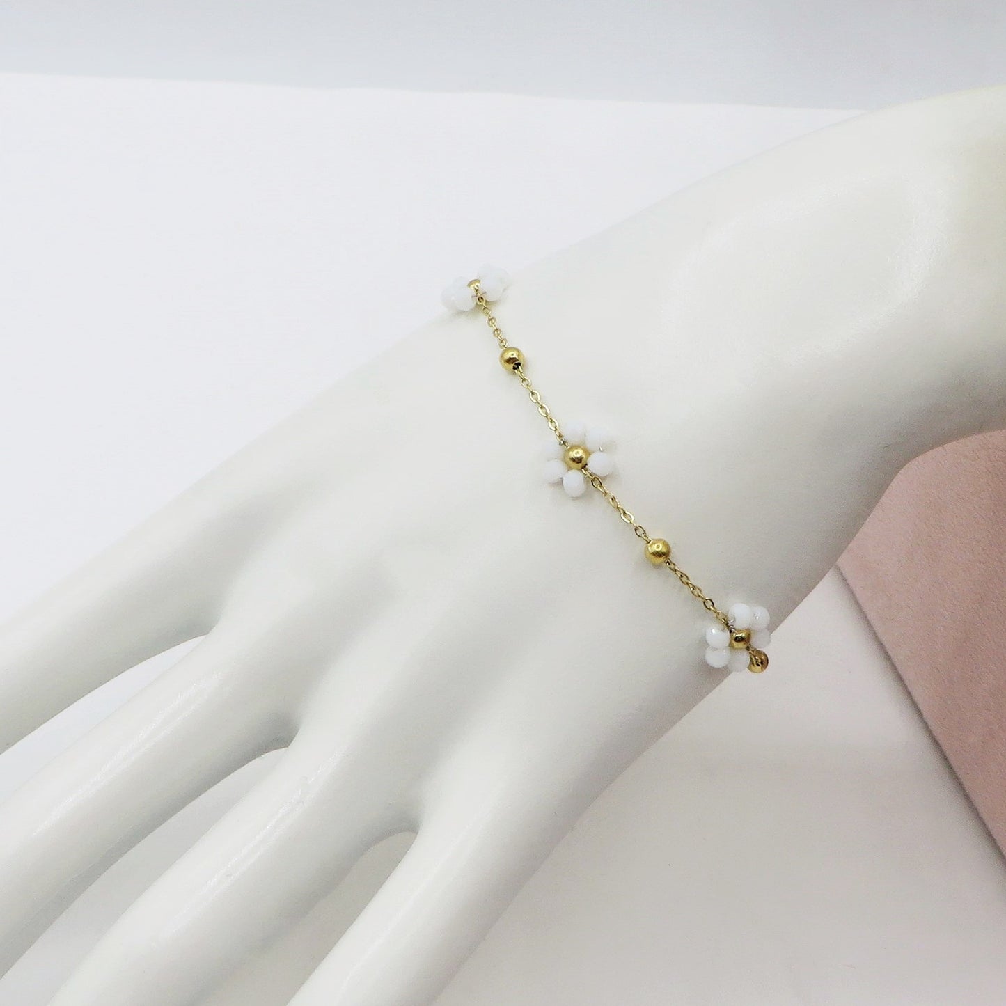 DAISY ~ ACCIAIO INOSSIDABILE ~ Bracciale con fiori e cristalli