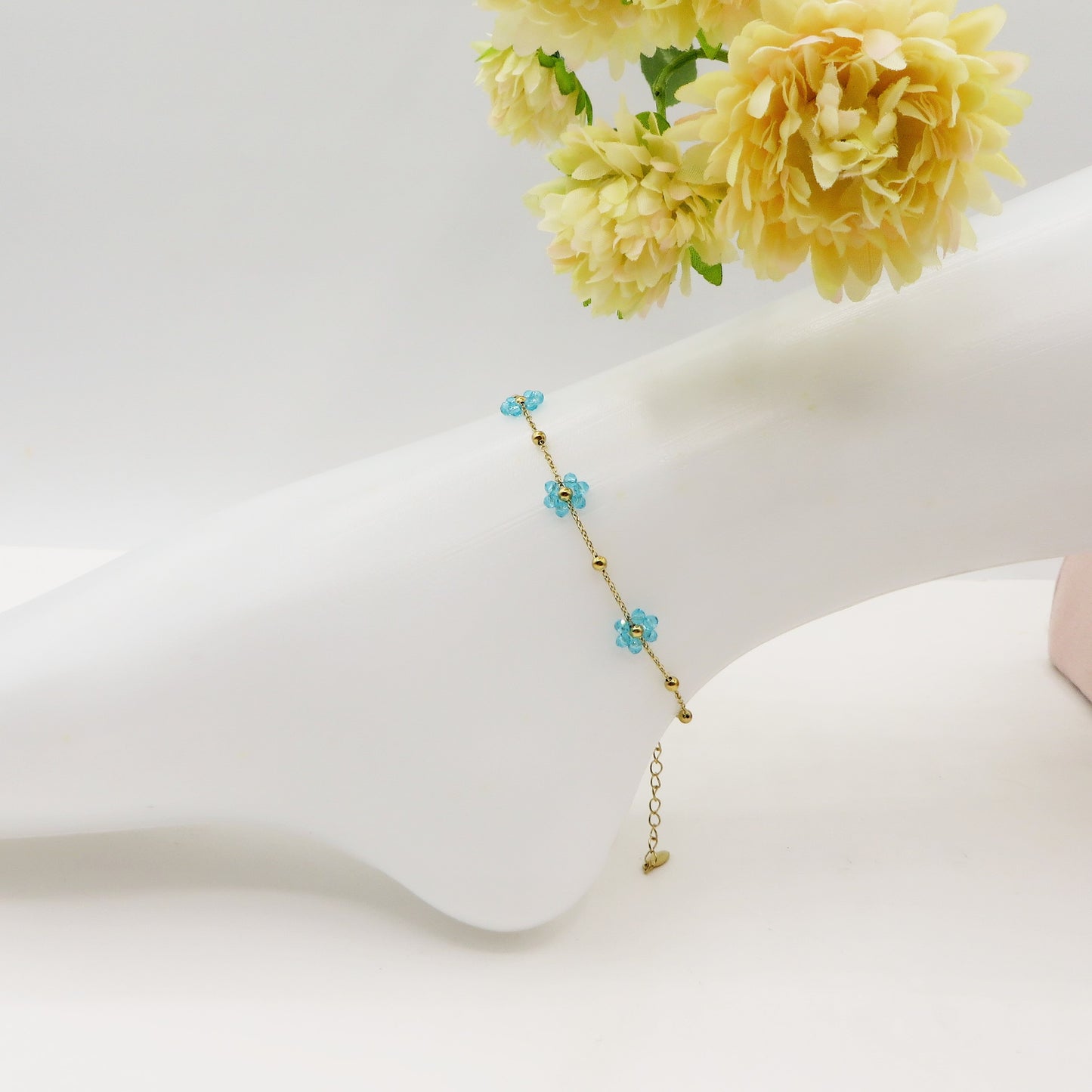 DAISY CAVIGLIERA ~ ACCIAIO INOSSIDABILE ~ Cavigliera con fiori e cristalli