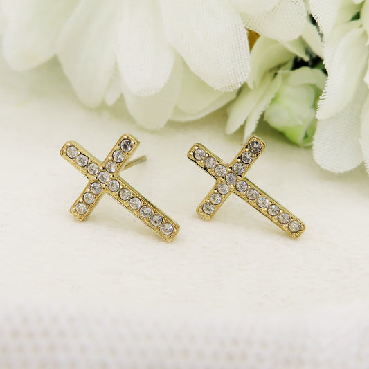 SYLVIE CROSS STUDS ~ ACCIAIO INOSSIDABILE Orecchini a lobo con croce in cubic zirconia