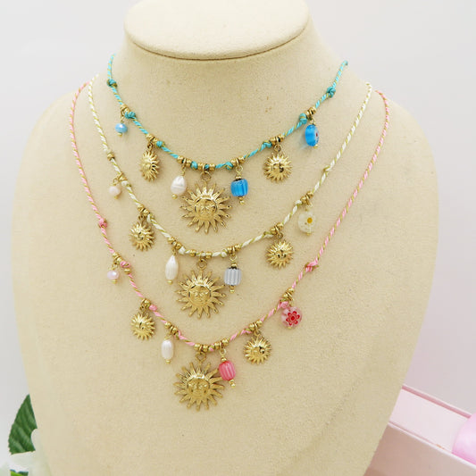 SOLEIL COLLANA - ACCIAIO inossidabile - Collana catena charms sole e murrine