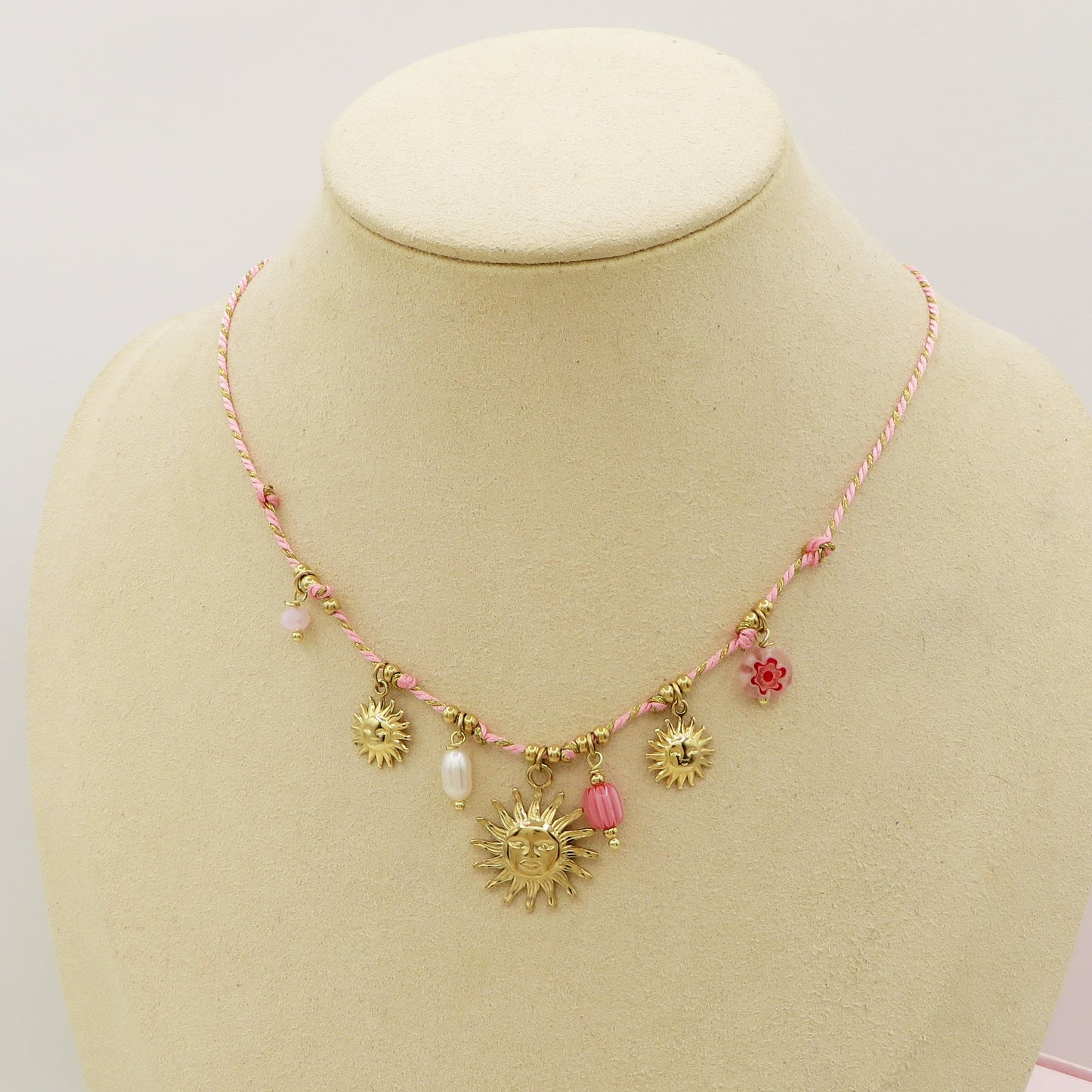 SOLEIL COLLANA - ACCIAIO inossidabile - Collana catena charms sole e murrine