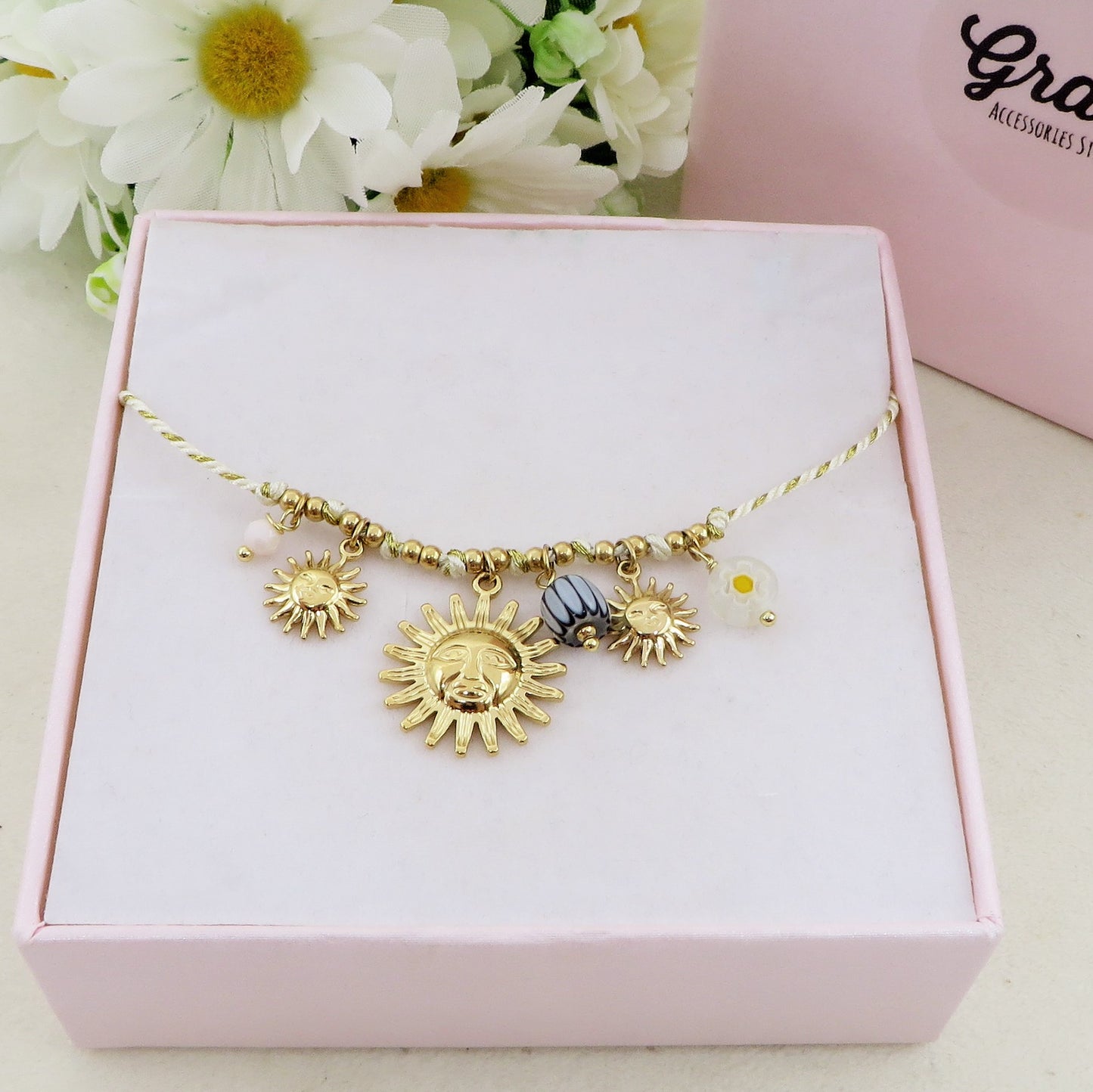 SOLEIL BRACCIALE - ACCIAIO inossidabile - Bracciale con charms sole e murrine