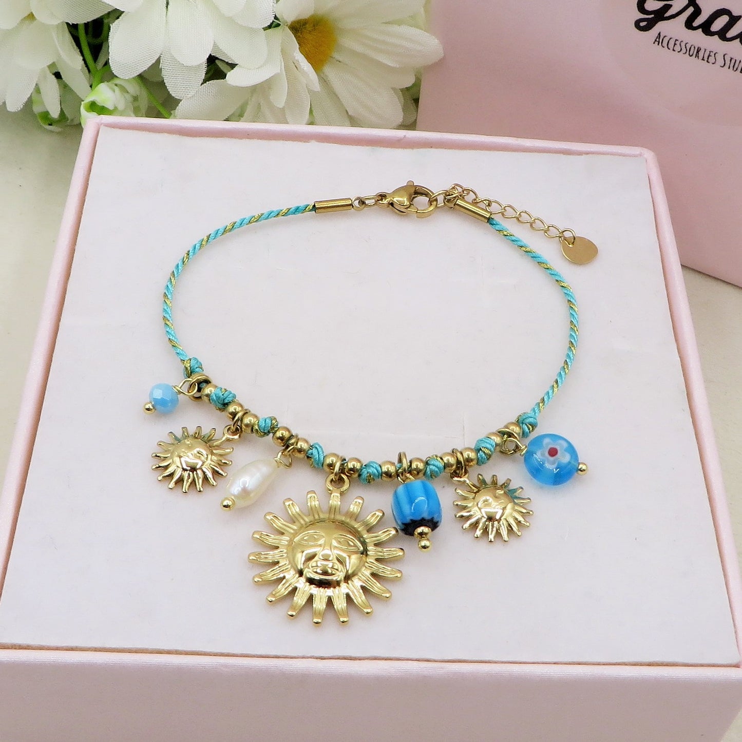 SOLEIL BRACCIALE - ACCIAIO inossidabile - Bracciale con charms sole e murrine