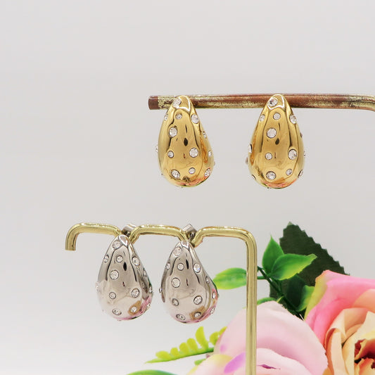 DROP CRYSTAL - ACCIAIO INOSSIDABILE ~ Paio Orecchini goccia bombe' + cubic zirconia