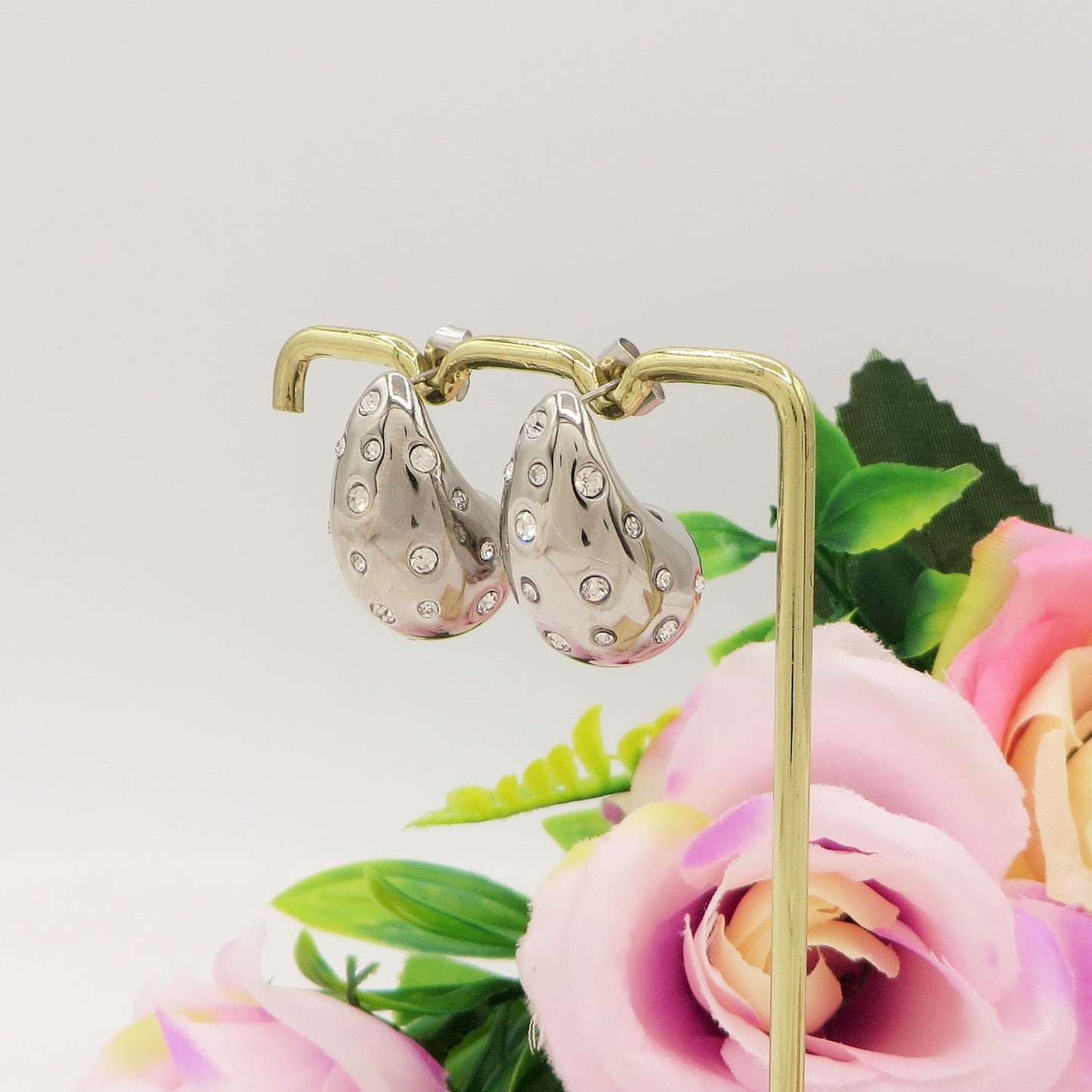 DROP CRYSTAL - ACCIAIO INOSSIDABILE ~ Paio Orecchini goccia bombe' + cubic zirconia