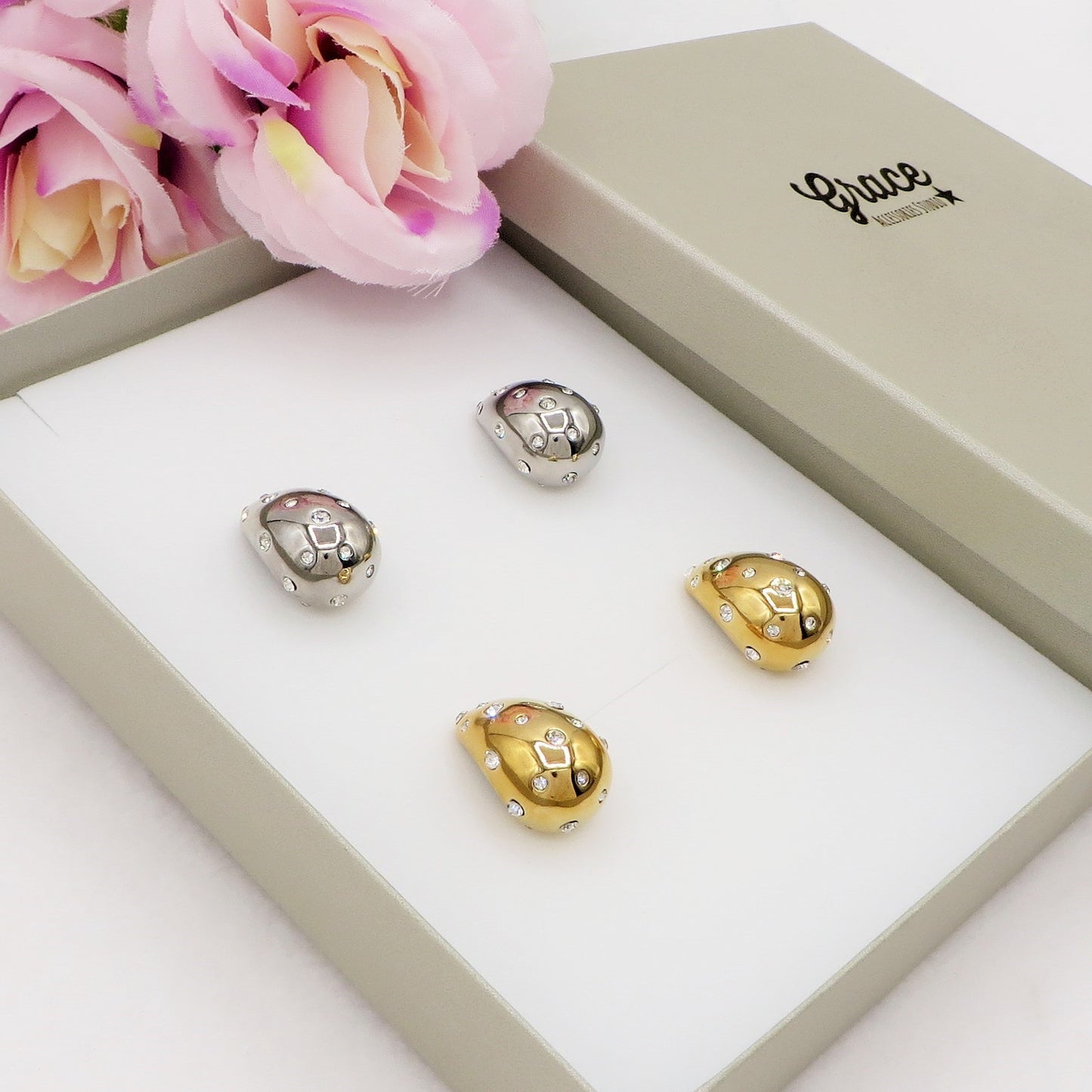 DROP CRYSTAL - ACCIAIO INOSSIDABILE ~ Paio Orecchini goccia bombe' + cubic zirconia