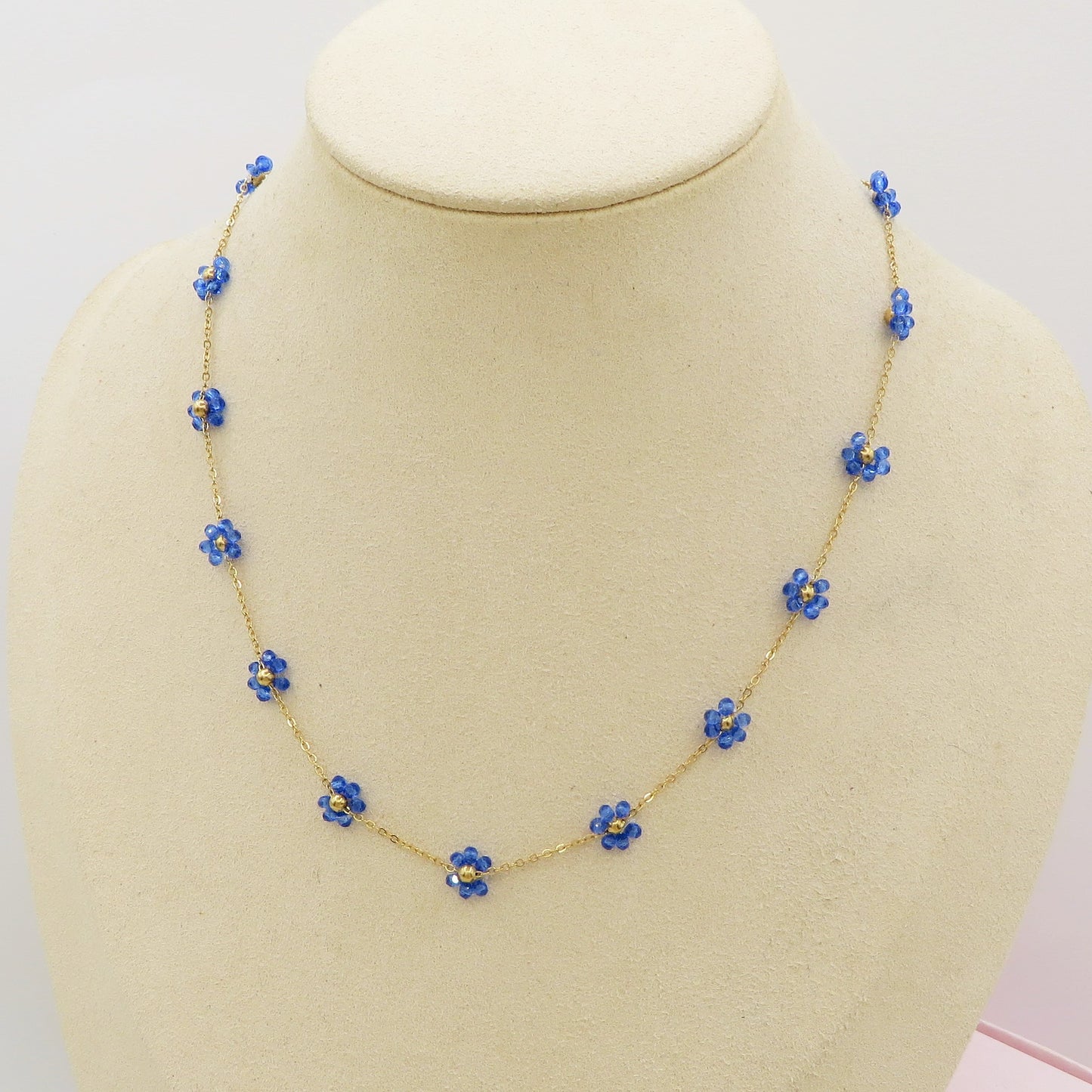 DAISY ~ ACCIAIO INOSSIDABILE ~ Collana con fiori e cristalli