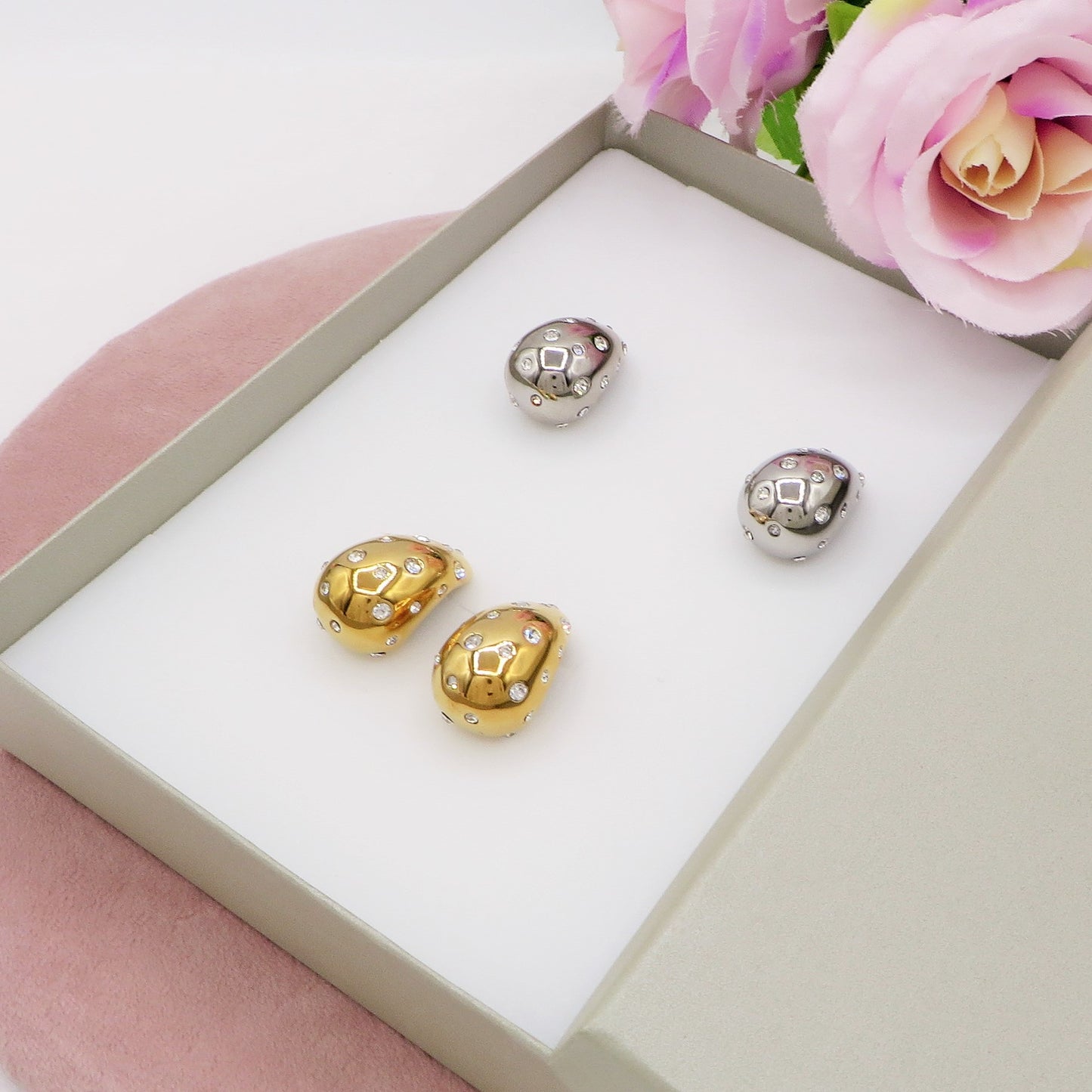 DROP CRYSTAL - ACCIAIO INOSSIDABILE ~ Paio Orecchini goccia bombe' + cubic zirconia