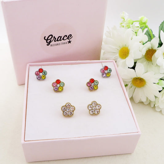 WISTERIA paio ORECCHINI Lobo acciaio inossidabile con cubic zirconia a forma di fiore