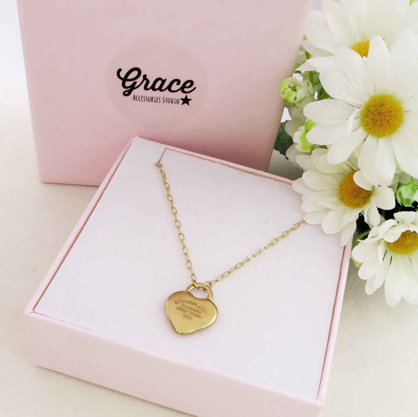 JULIE LOVE ~ ACCIAIO INOSSIDABILE - Collana ciondolo cuore + incisione Love