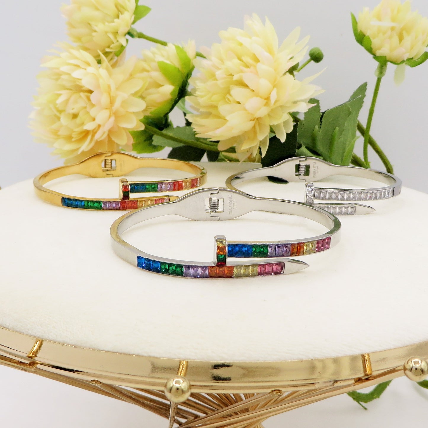VENICE RAINBOW~ Bracciale chiodo in ACCIAIO INOSSIDABILE 316L e cubic zirconia