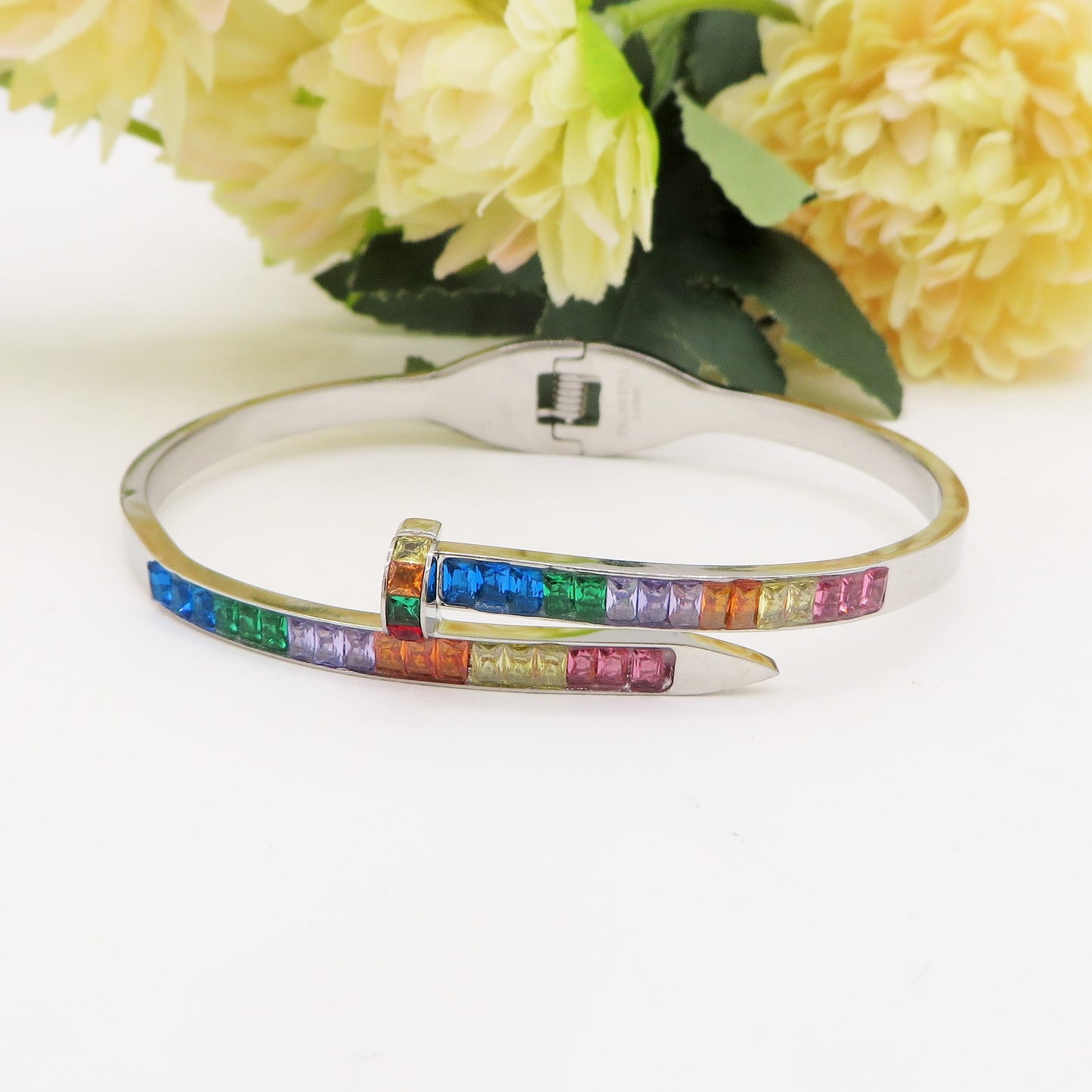 VENICE RAINBOW~ Bracciale chiodo in ACCIAIO INOSSIDABILE 316L e cubic zirconia