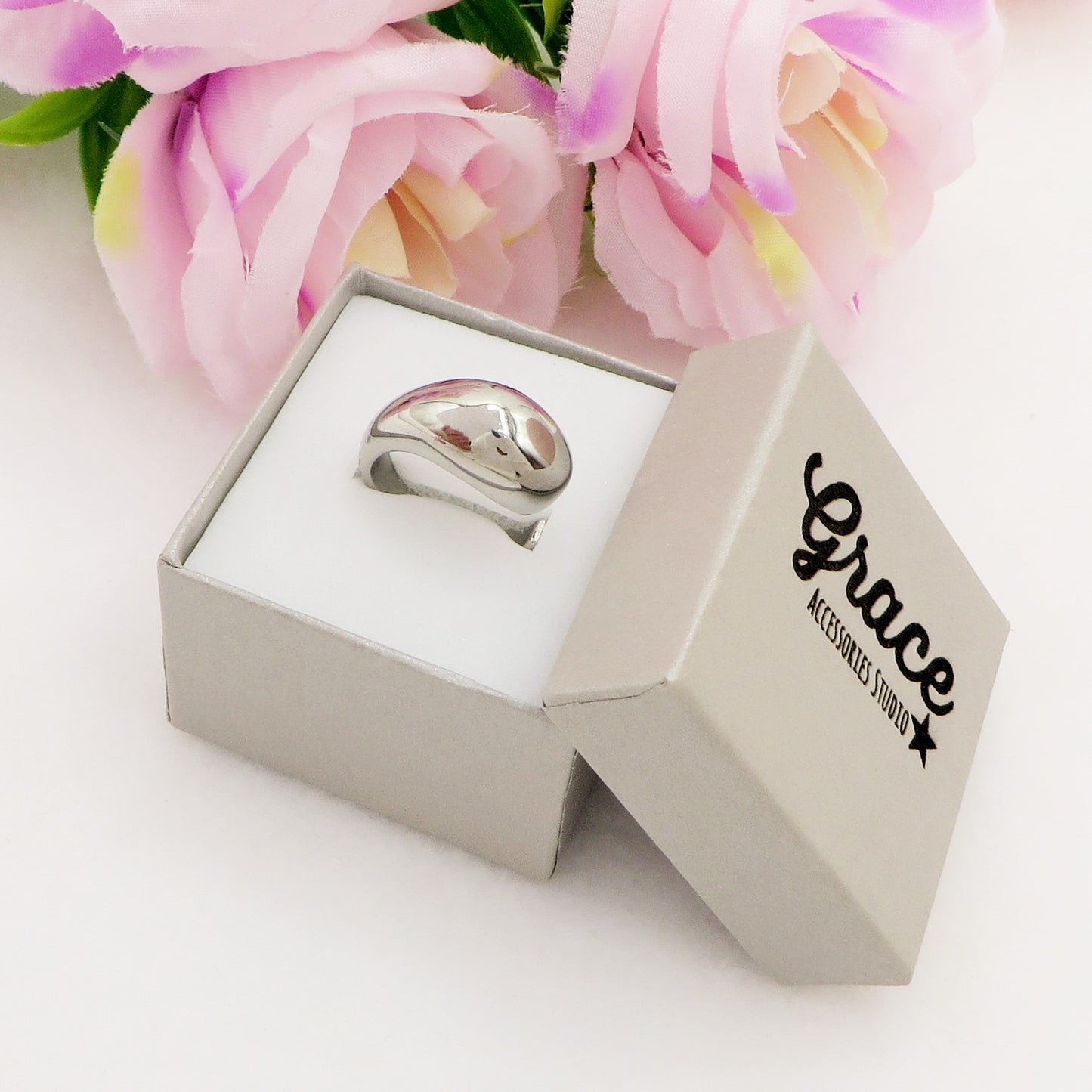 DROP ~ Anello regolabile in ACCIAIO INOSSIDABILE a goccia