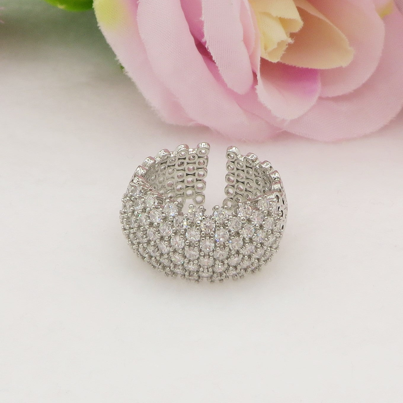 JANET ~ Anello fedona regolabile zirconata in cubic zirconia