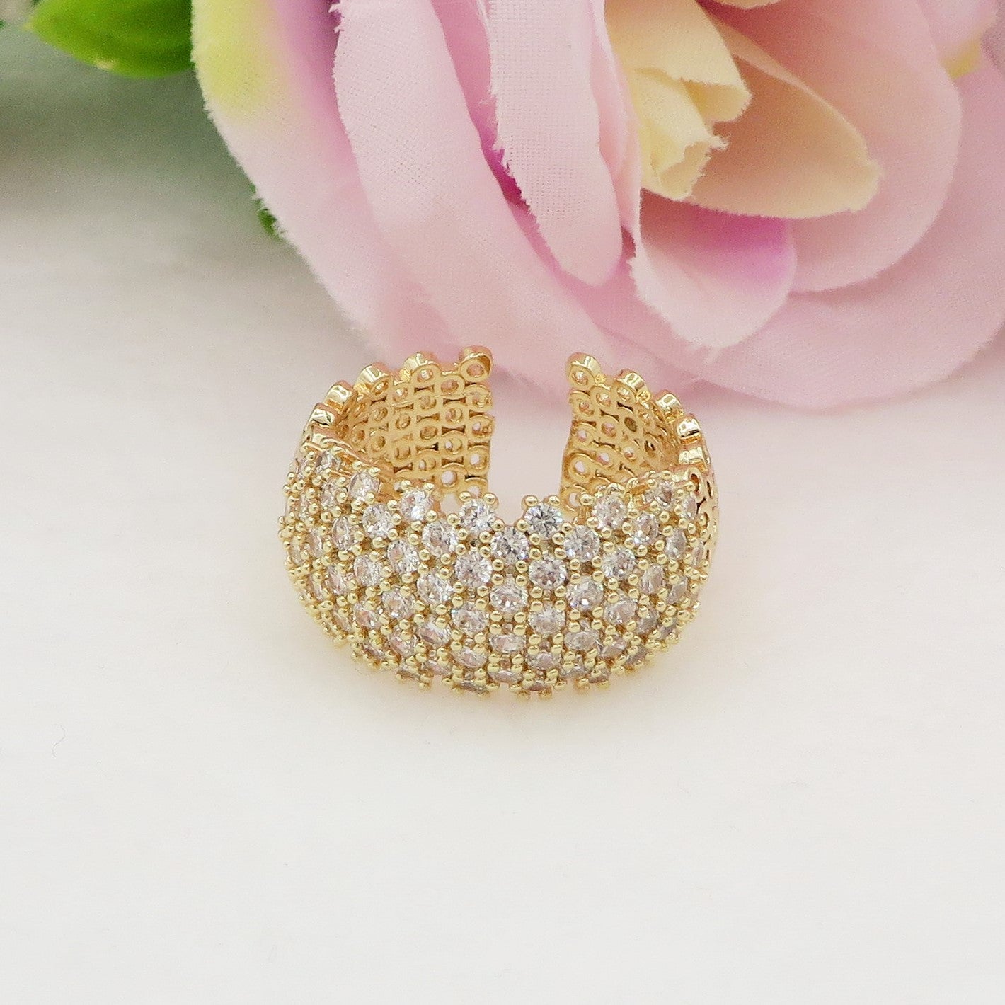 JANET ~ Anello fedona regolabile zirconata in cubic zirconia