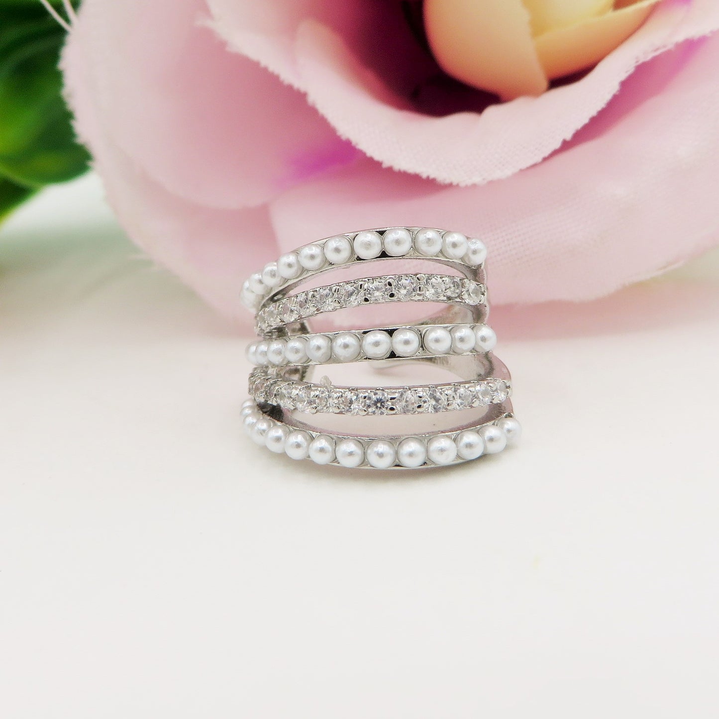 PEARLS & CRYSTALS - EARCUFF 5 FILI in cubic zirconia