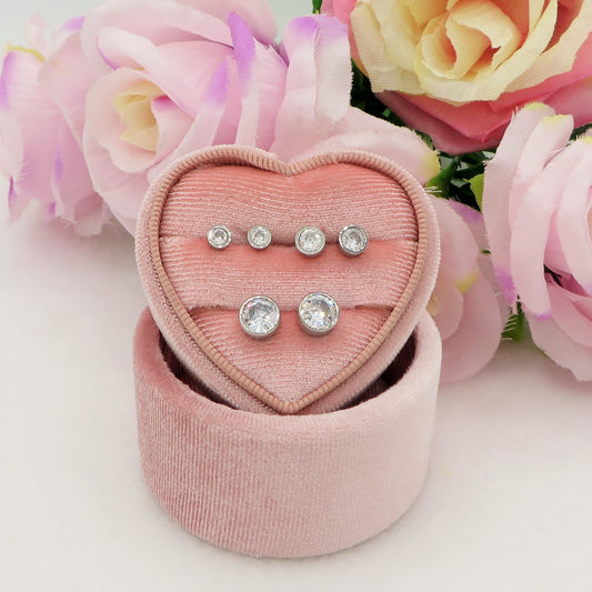 SET 3 PAIA - punti luce CINDY acciaio inossidabile ~ 6 PZ ~ 3 Paia~ Orecchini lobo con cubic zirconia