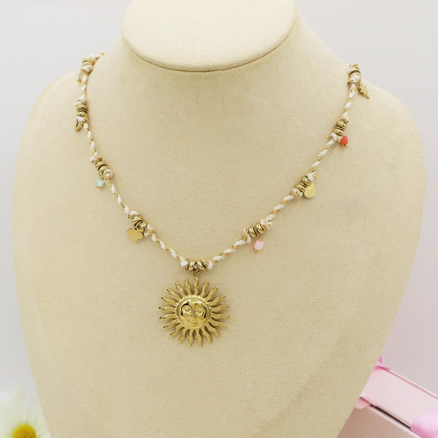 SOLEA COLLANA - ACCIAIO inossidabile - Collana intrecciata con sole e pietre dure