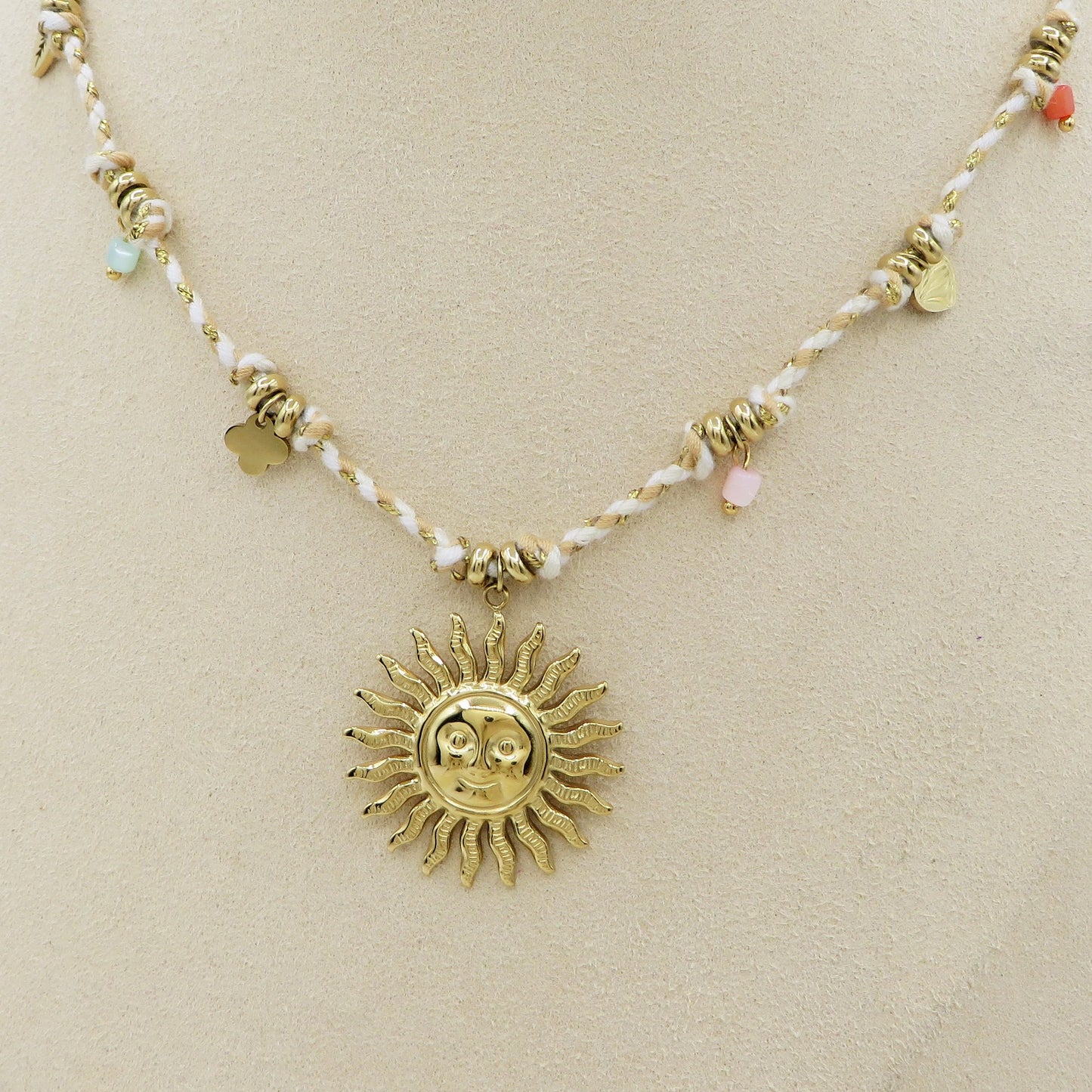 SOLEA COLLANA - ACCIAIO inossidabile - Collana intrecciata con sole e pietre dure