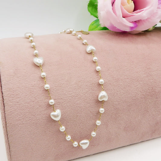 CIPRIA - Collana perle barocche a cuore e ACCIAIO inossidabile