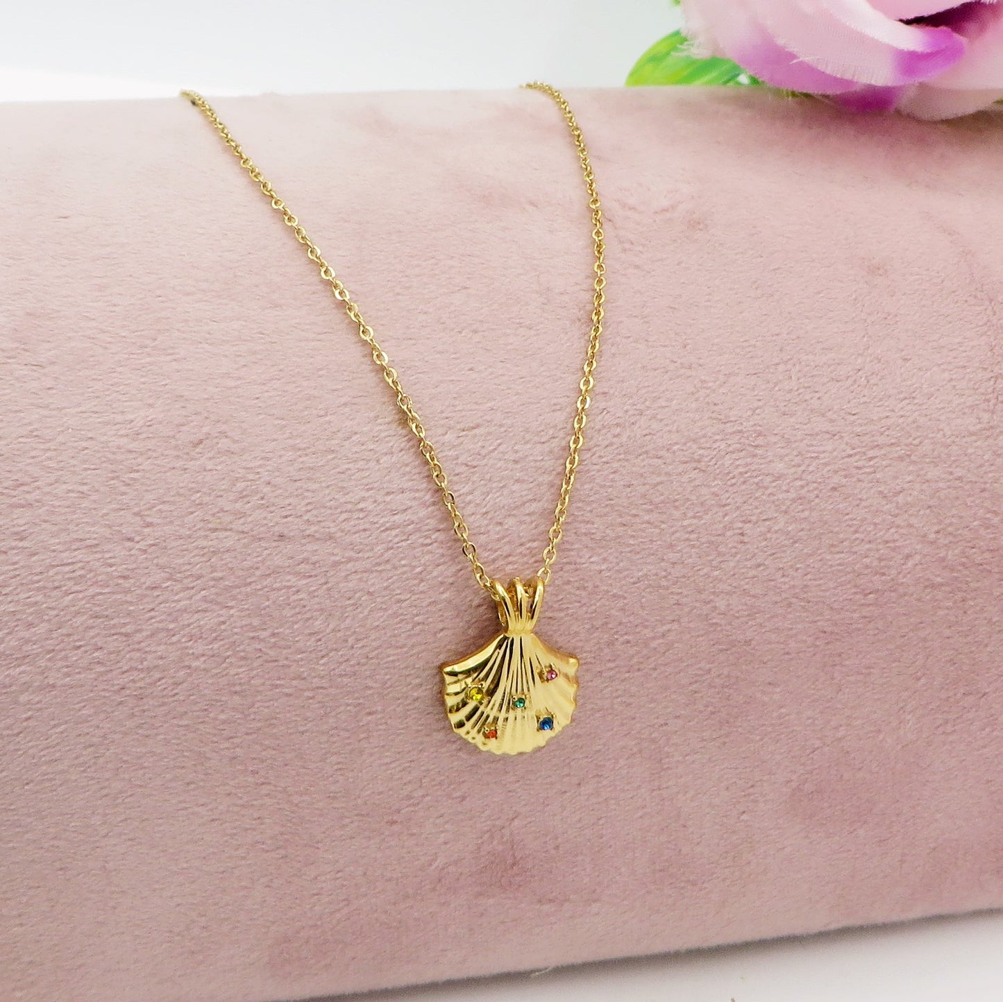 CALYPSO - Collana pendente conchiglia in Acciaio inossidabile e cubic zirconia