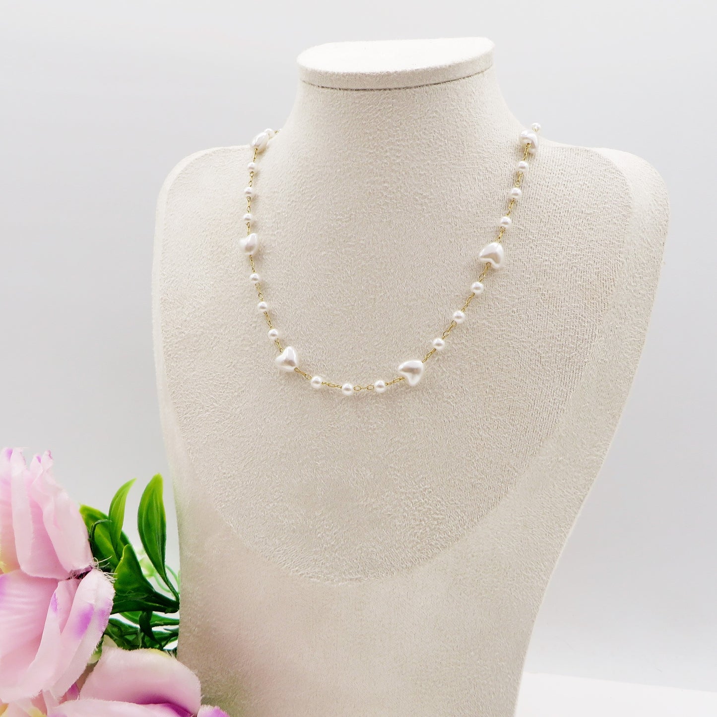 CIPRIA - Collana perle barocche a cuore e ACCIAIO inossidabile