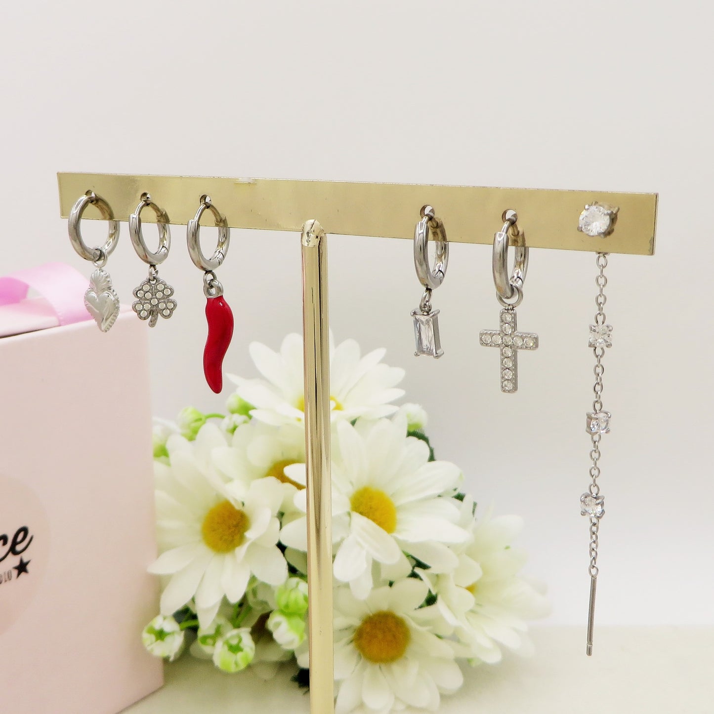FAIRY Set 6 orecchini - ACCIAIO INOSSIDABILE - 6 Orecchini, hoops e saliscendi con cubic zirconia