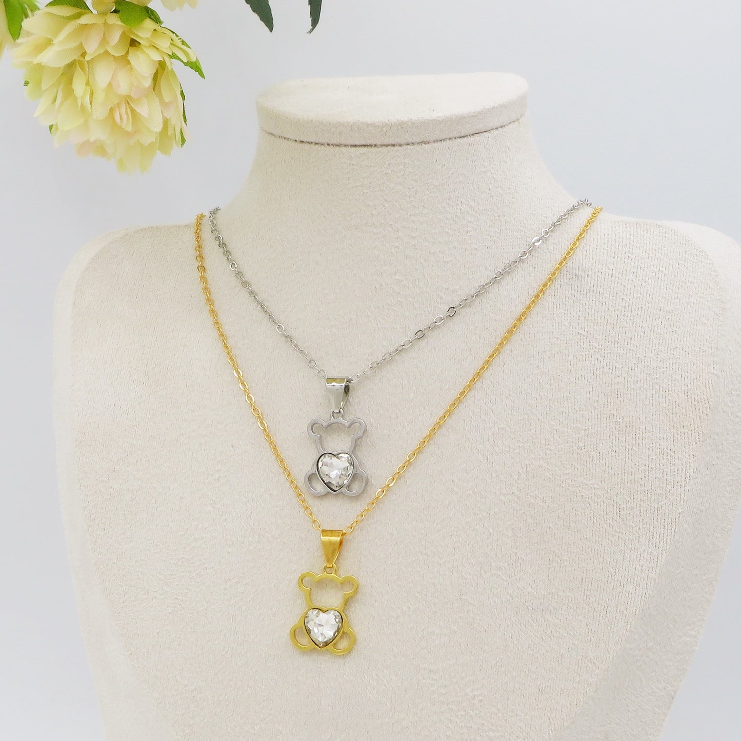 MISHA Collana Teddy - ACCIAIO INOSSIDABILE -Collana con pendente orsetto + cubic zirconia