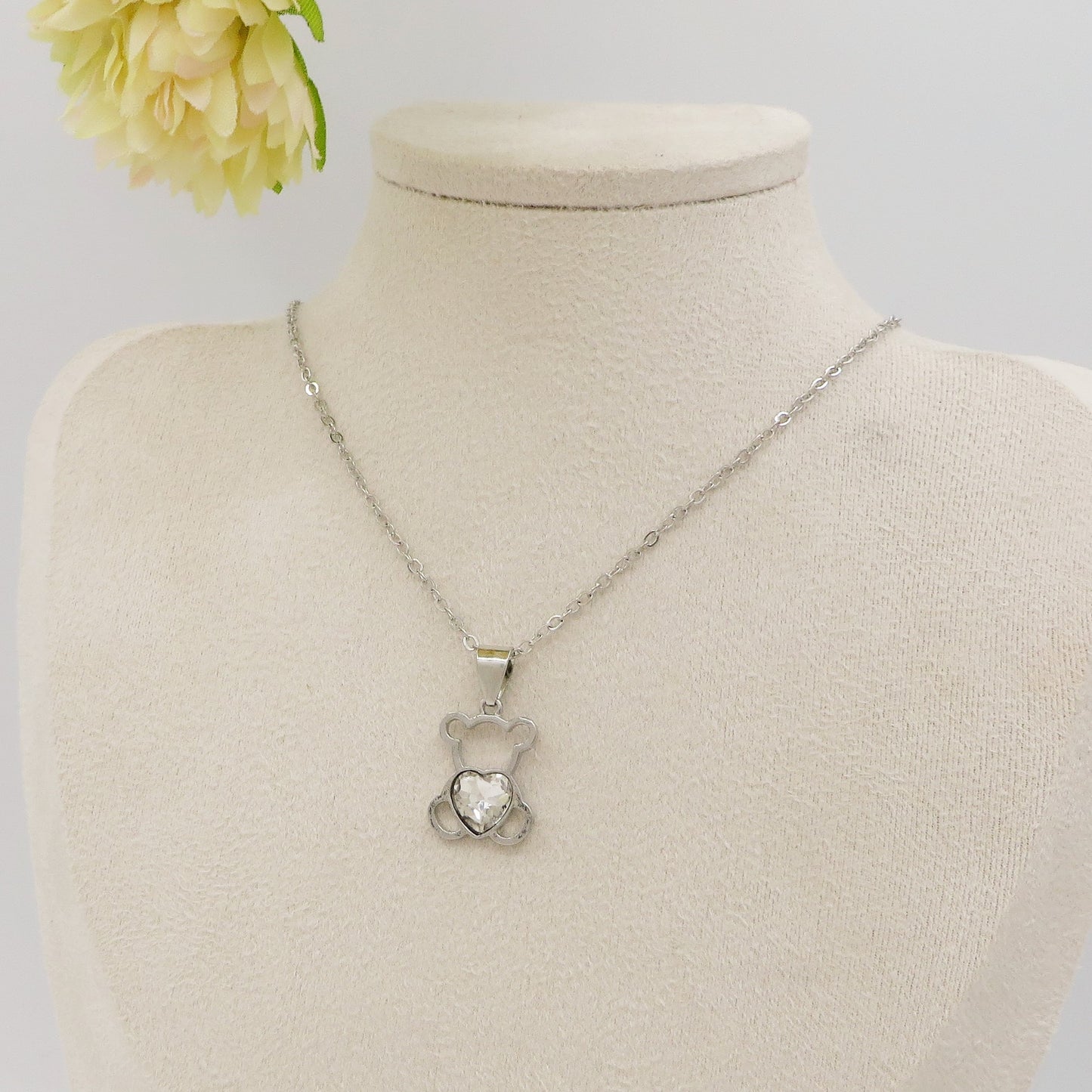 MISHA Collana Teddy - ACCIAIO INOSSIDABILE -Collana con pendente orsetto + cubic zirconia