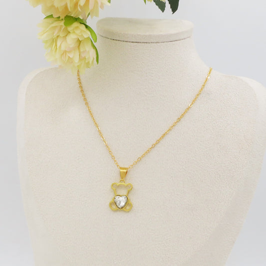 MISHA Collana Teddy - ACCIAIO INOSSIDABILE -Collana con pendente orsetto + cubic zirconia