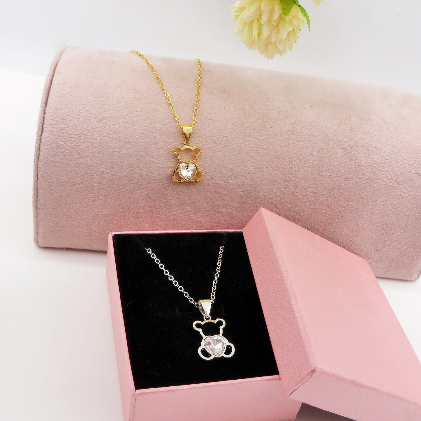MISHA Collana Teddy - ACCIAIO INOSSIDABILE -Collana con pendente orsetto + cubic zirconia