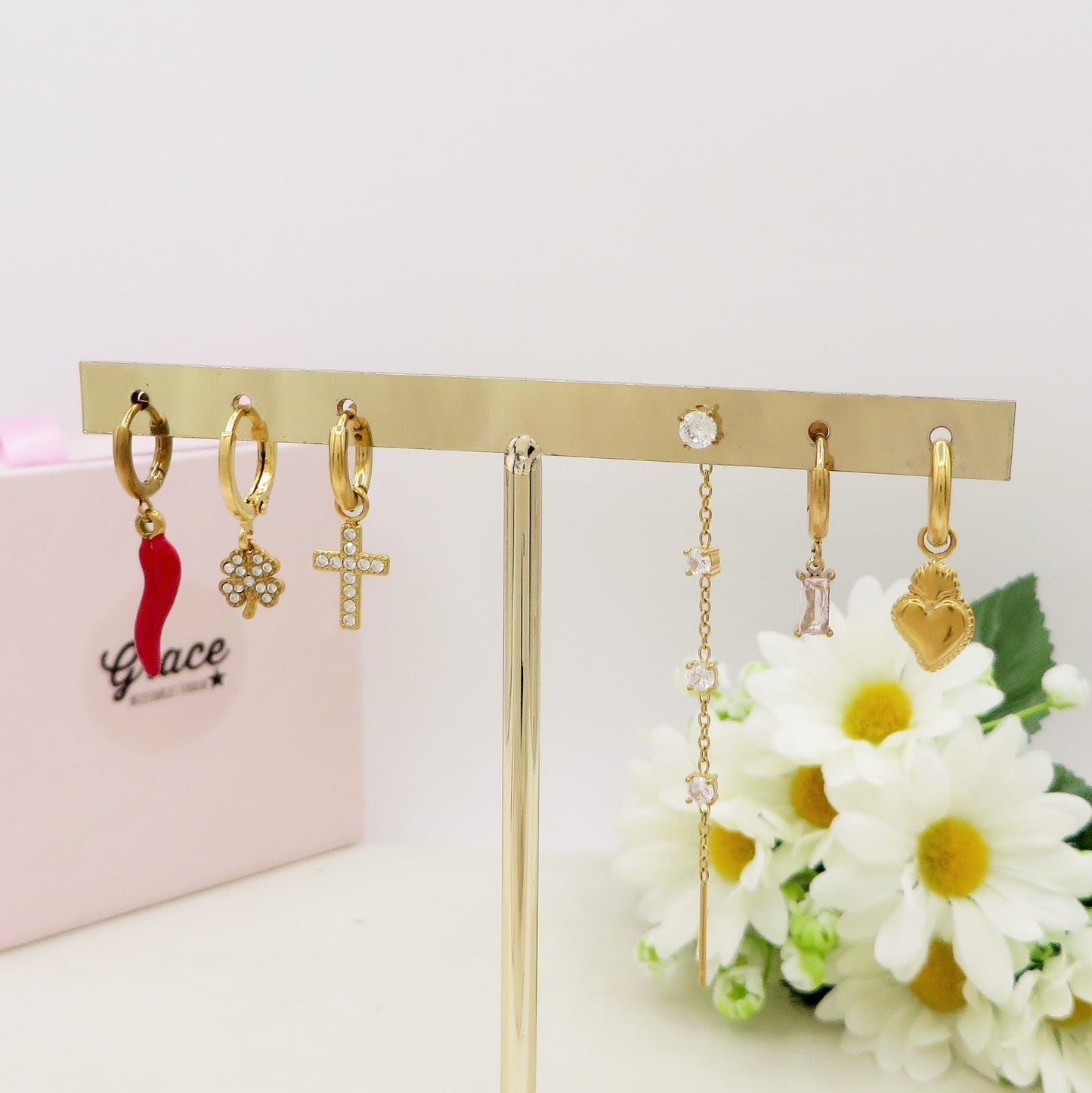 FAIRY Set 6 orecchini - ACCIAIO INOSSIDABILE - 6 Orecchini, hoops e saliscendi con cubic zirconia