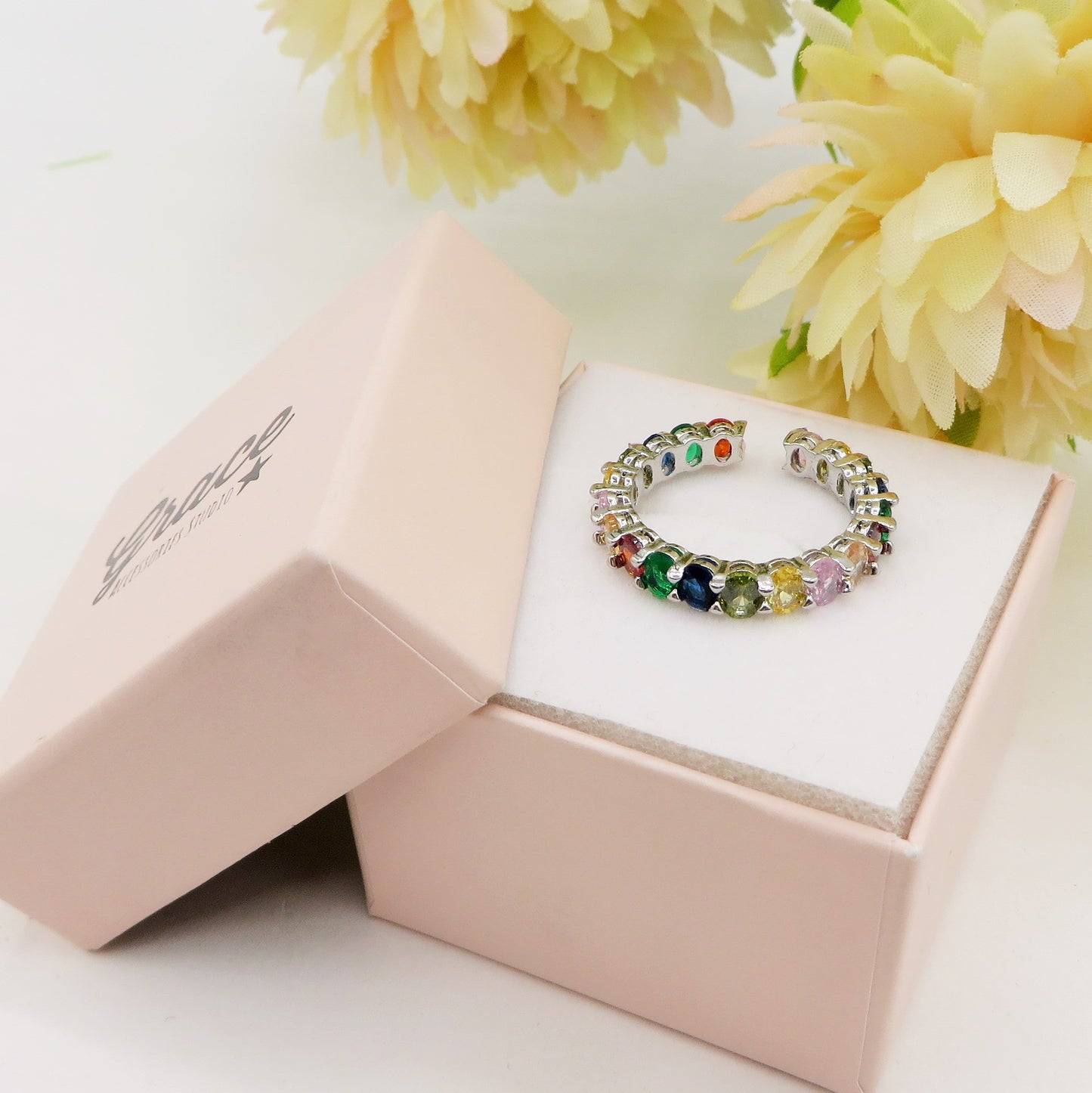 FELICITY RAINBOW - Anello regolabile in Cubic Zirconia