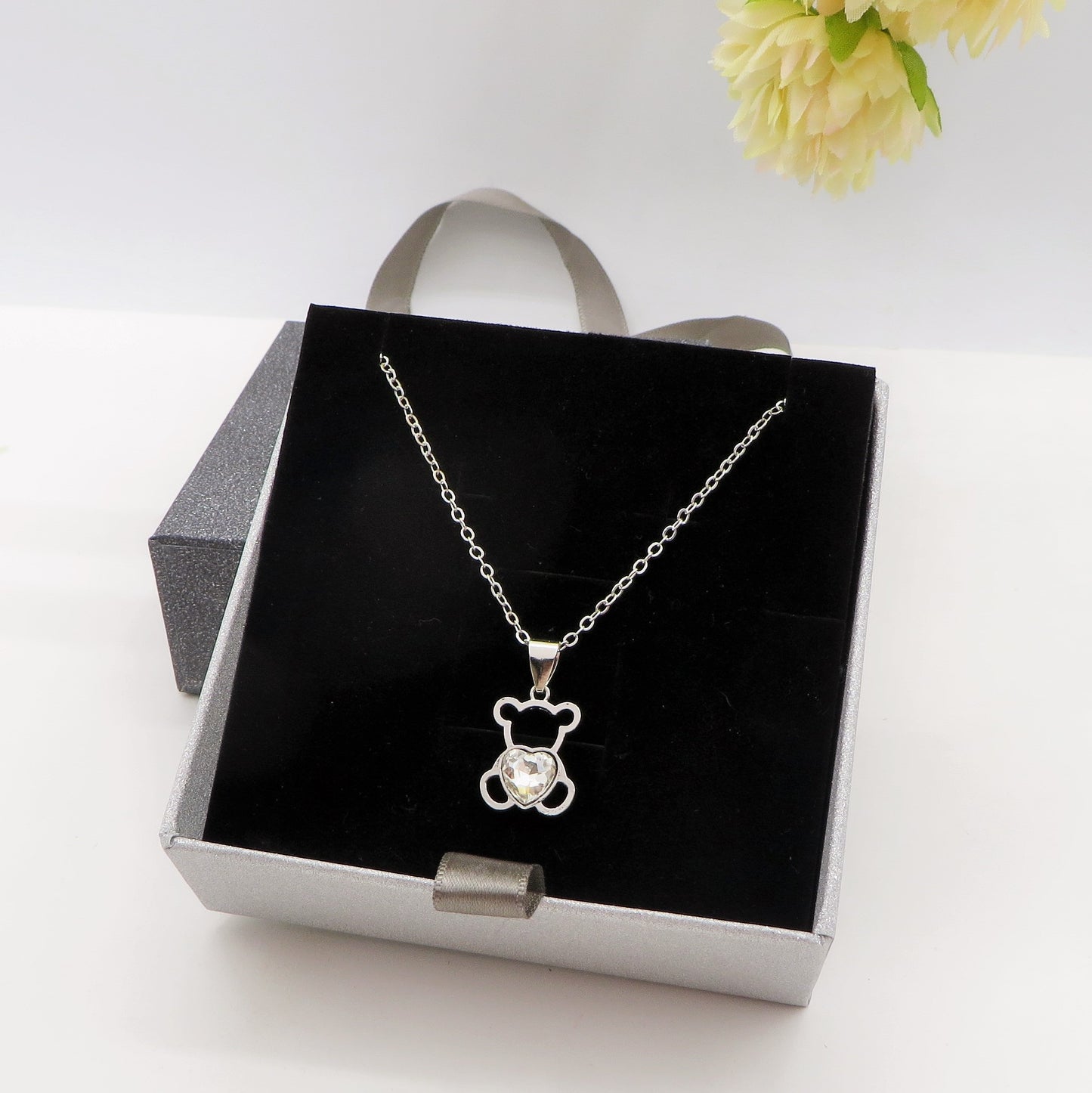 MISHA Collana Teddy - ACCIAIO INOSSIDABILE -Collana con pendente orsetto + cubic zirconia