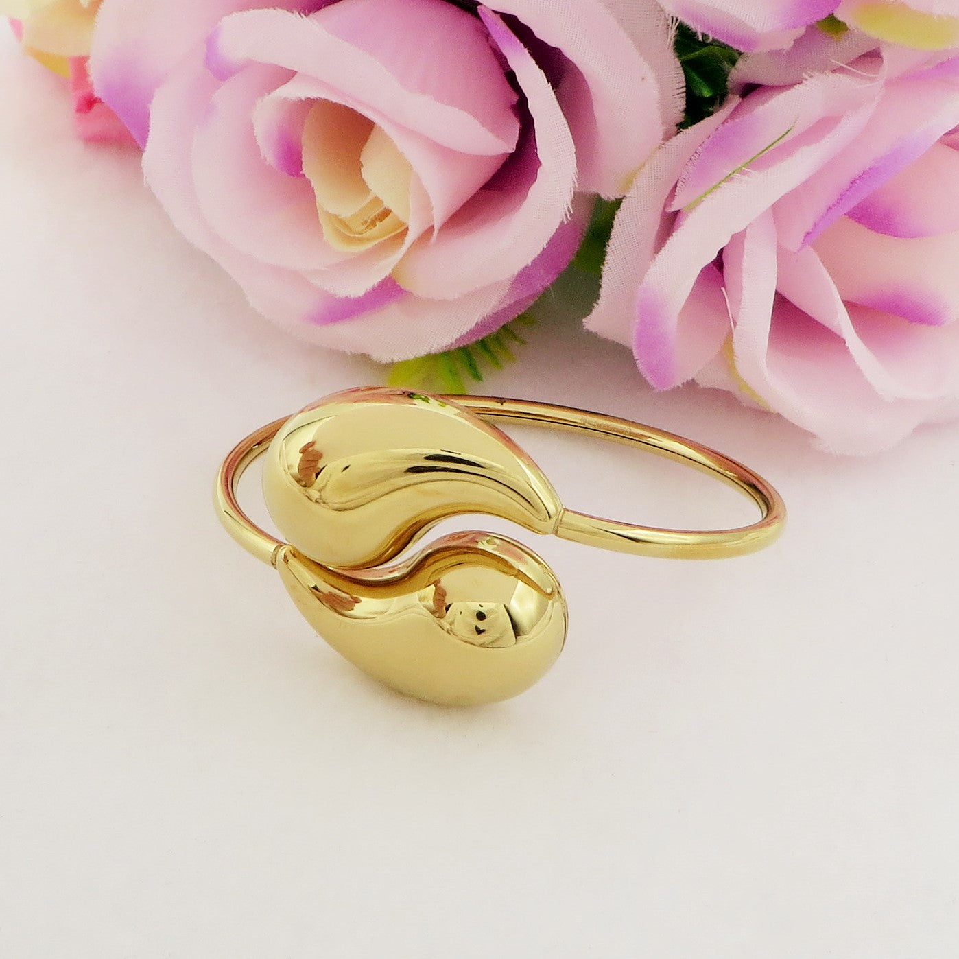 DROP ~ Acciaio Inossidabile - Bracciale rigido doppia goccia