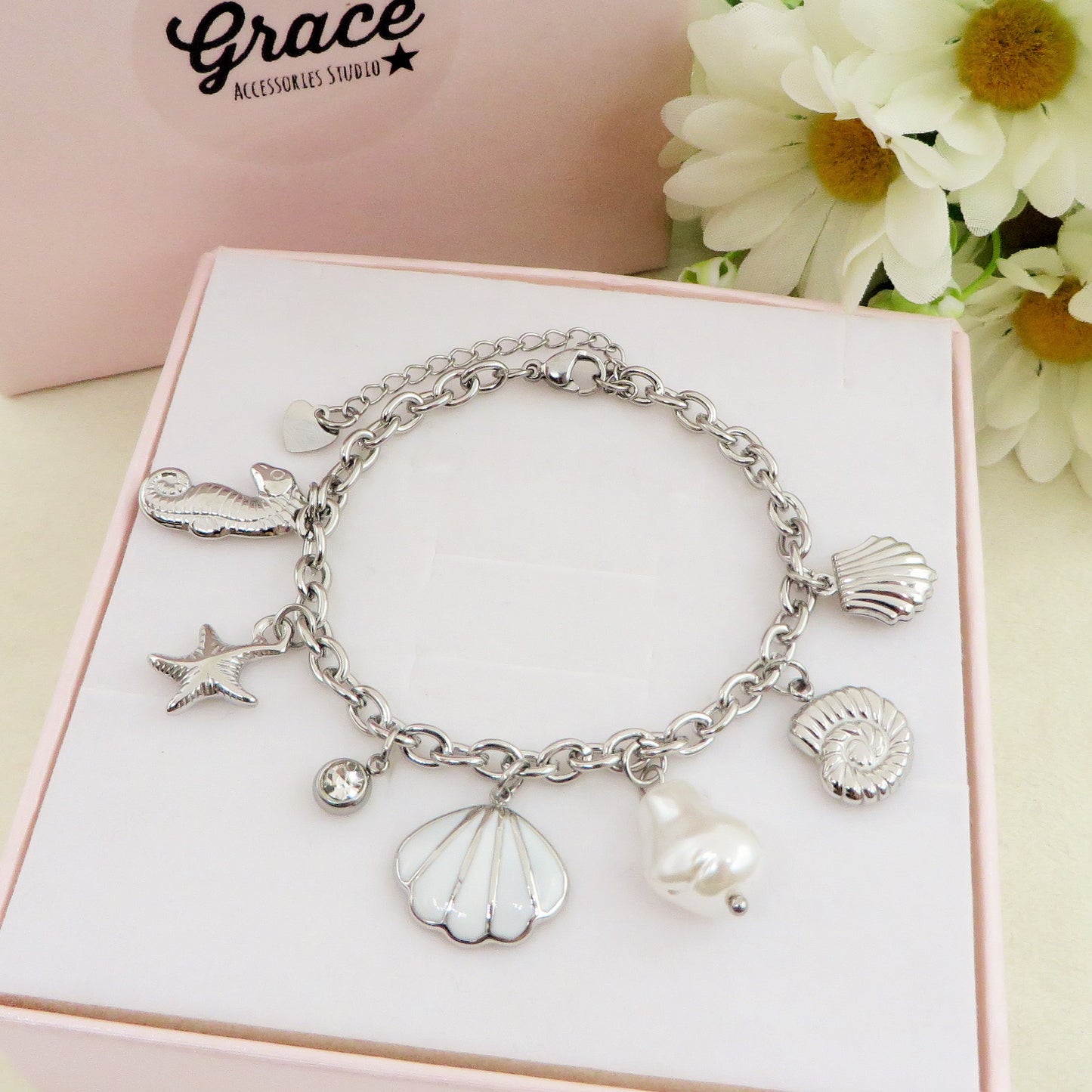 FIJI - Bracciale con charms marini + cubic zirconia ACCIAIO INOSSIDABILE