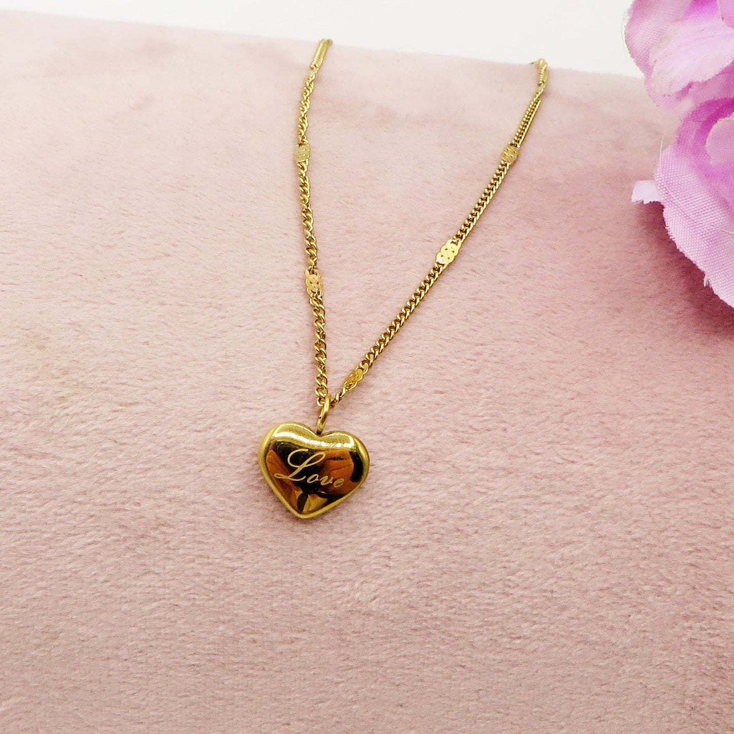 JULIE LOVE ~ ACCIAIO INOSSIDABILE - Collana ciondolo cuore + incisione Love