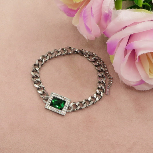 JANIS ~ ACCIAIO INOSSIDABILE - Bracciale groumette con pietra centrale e cubic zirconia