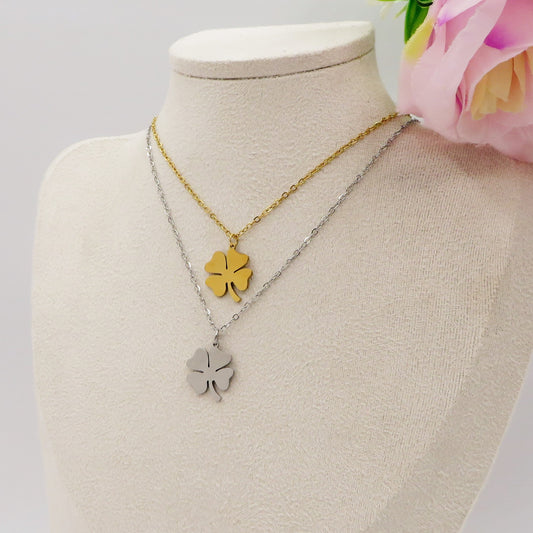 CLOVER ~ ACCIAIO INOSSIDABILE - Collana ciondolo quadrifoglio