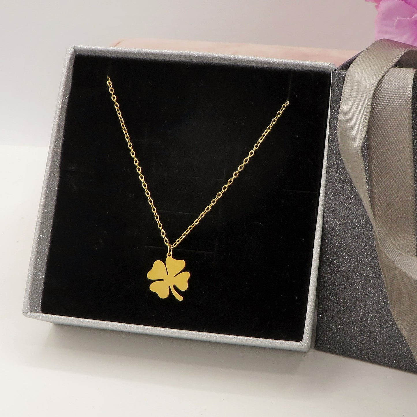 CLOVER ~ ACCIAIO INOSSIDABILE - Collana ciondolo quadrifoglio