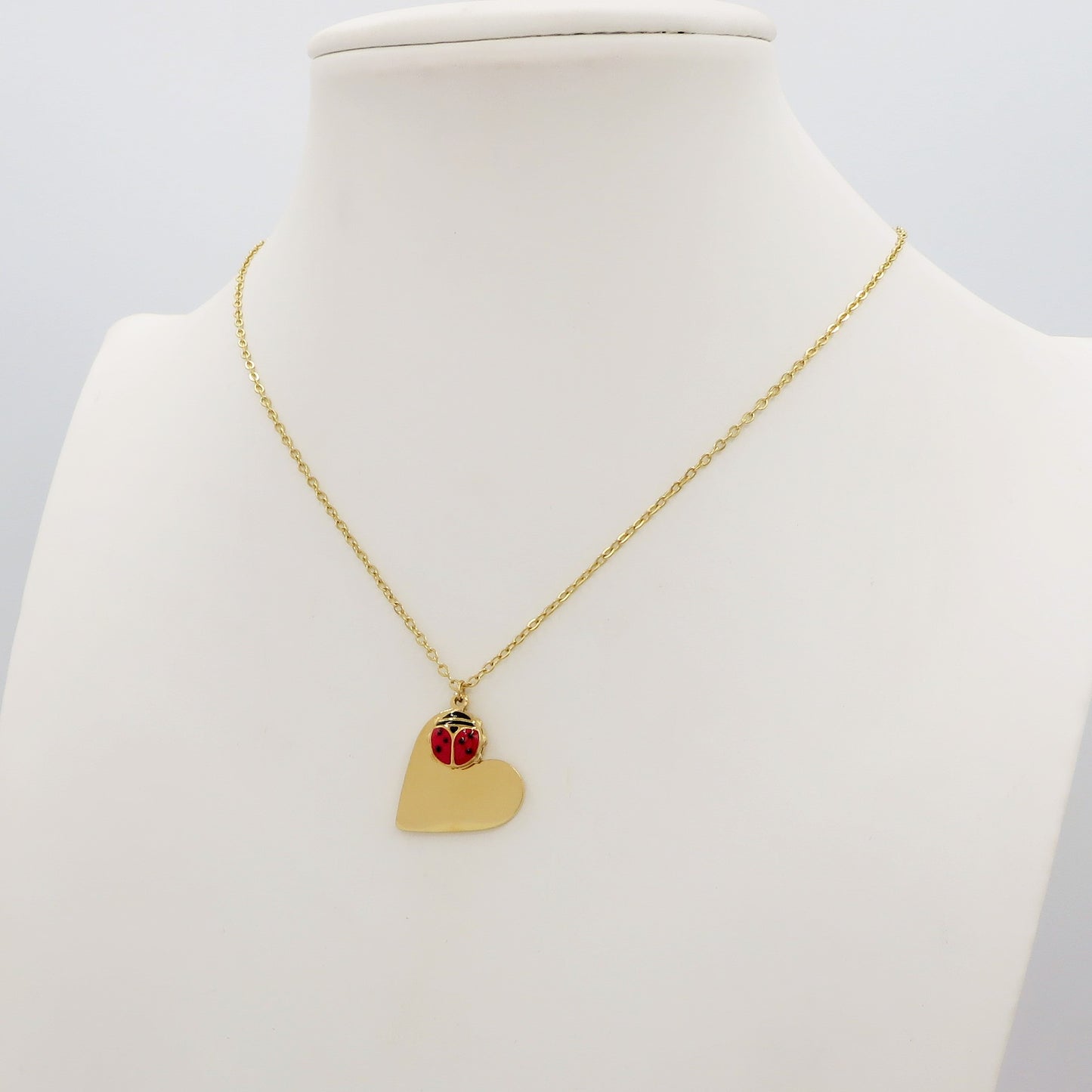 LUCKY HEART ~ ACCIAIO INOSSIDABILE - Collana cuore lucente + coccinella portafortuna