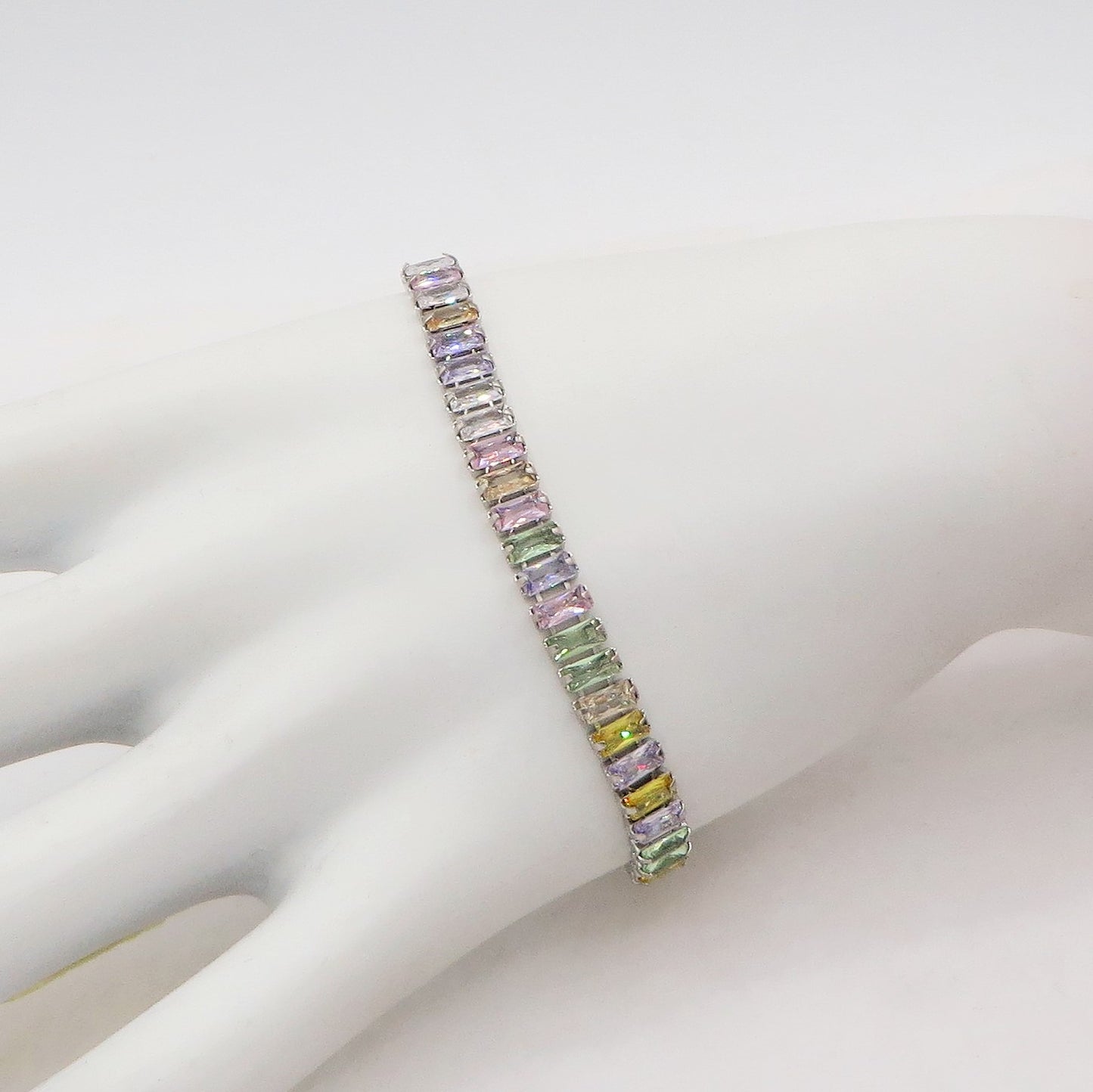 JULIANNE ~ BRACCIALE Tennis 9 Colori - in ACCIAIO INOSSIDABILE con Cubic Zirconia Taglio baguette